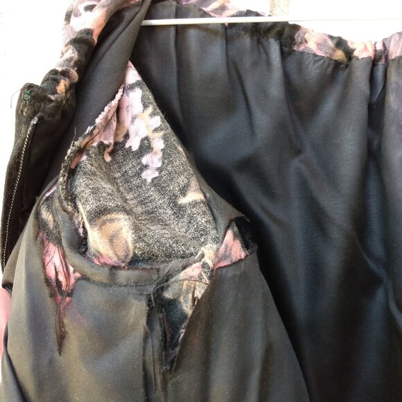 Vintage 60s Dress 40" Bust Black Pink Mauve Floral Drawstring Neckline - Picture 14 of 14